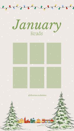 a christmas card with the words january reads on it and trees in front of them