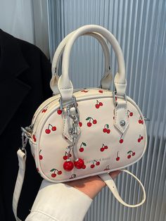 Women's Fashion Simple Cherry Print Shell Women's Bag Niche Design Cute Commuter Date Handbag,Trendy Business Casual Bag For Women, Pefect For Office, Business And Work, Kawaii Cherry Elements Multicolor Cute   PU Leather Plain,Fruit&Vegetable Dome Bag   Women Bags, size features are:Bust: ,Length: ,Sleeve Length: Small Cute Handbags, Taschen Aesthetic, Mini Bags Aesthetic, Cute Bags And Purses, Preppy Purses, Cute Small Purses, Cool Purses, Cherry Accessories, Cherry Stuff