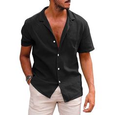 Mens Tops Casual, Short Sleeve Pattern, Shirt Short Sleeve, Color Shorts, Oversized Shirt, Top Casual, Linen Shirt