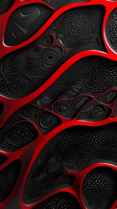 an abstract black and red wallpaper with wavy lines on the bottom half of it