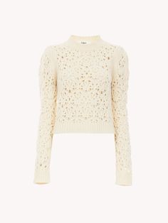 Chloé Fitted Sweater In Wool Knit | Chloé US Elegant Textured Knit Sweater, Wool Crew Neck Sweater With Pointelle Knit, Crew Neck Cashmere Sweater With Pointelle Knit, Cashmere Pointelle Knit Crew Neck Sweater, Elegant Open Knit Top For Winter, Spring Cashmere Sweater With Pointelle Knit, Spring Cashmere Sweater With Textured Knit, High Neck Wool Sweater With Textured Knit, Spring Cashmere Textured Knit Sweater