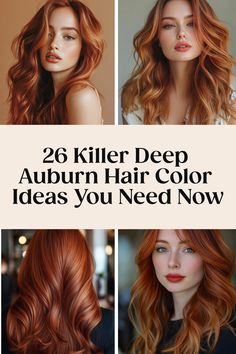 26 deep auburn hair color ideas shown through various styled looks on women.