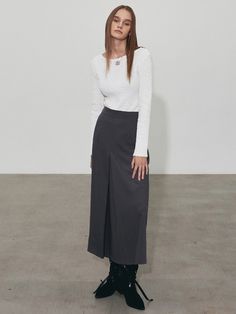 Editor's NotesInverted Banding Long Skirt is bendable long skirt highlighting a trendy silhouette. Mixed polyester and span material that comfortable and stretchable skirt.- Relaxed fit with front pleat details- Back banding comfortable wearable- Items that can be matched with various tops on a daily basisMeasurements(in.)Size: One size- Waist: 12.2 in. - Hip: 18.9 in.  - Hem: 24.4 in. - Length: 35 in. *Model info: Height 5ft 7. / Bust: 31.5 in. / Waist: 22.8 in. / Hip: 34.6 in. Composition & Care- 95% POLYESTER 5% SPAN- Please check the care label- High density cotton 100% material with high density and solid weight.- Bio-washing processing soft and pleasant wearability and minimizing reduction.- Premium fabric with good organization and durability.- Depending on the monitor color and Asymmetrical Pleated Maxi Skirt, Pleated Asymmetrical Maxi Skirt, Versatile Long Maxi Skirt For Workwear, Asymmetrical Pleated Skirt With Lined Relaxed Fit, Versatile Long Lined Skirt, Versatile Relaxed Fit Lined Maxi Skirt, Versatile Relaxed Maxi Skirt With Lined Detail, Versatile Relaxed Maxi Skirt With Lining, Relaxed Long Draped Skirt For Workwear