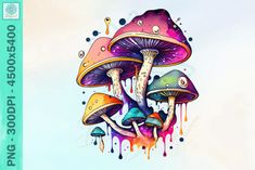 colorful mushrooms with drops of paint on them