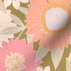 an abstract floral wallpaper with pink, yellow and white flowers