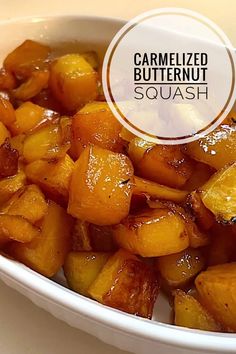 a white bowl filled with cooked butternut squash