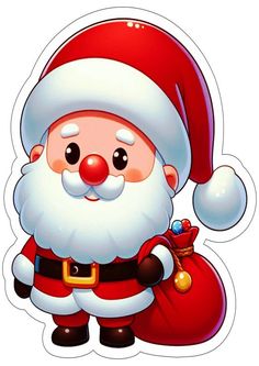 a santa claus sticker with a red nose and white beard, standing in front of a