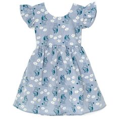 Your little girl is ready to play in this cute Bluey dress! This stylish skater dress features pretty flutter sleeves, a cutout back with a bow design, and an awesome all-over print of Bluey and daisies that your child will be excited to wear. Soft and comfortable, this fashionable Bluey chambray dress is the perfect outfit for a day of fun and adventure! Size: 3T.  Color: Blue.  Gender: female.  Age Group: infant.  Pattern: floral. Skater Girl Dress, Skater Style Dress, Girls Tulle Dress, Casual Sundress, Toddler Girl Shorts, Girls Casual Dresses, Chambray Dress, Toddler Girl Dresses, Kids Outfits Girls