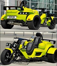 this is an image of a yellow motorcycle with side car and passenger seat on it