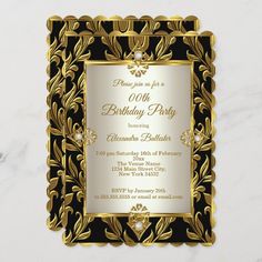 an elegant black and gold birthday party card