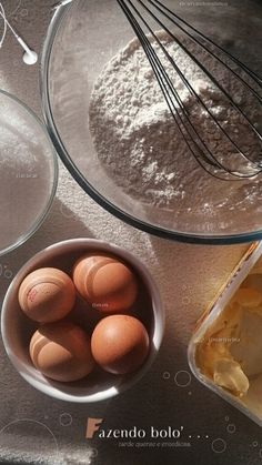 an image of eggs and flour in bowls