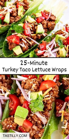 two pictures of turkey taco lettuce wraps