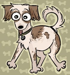 a drawing of a dog with big eyes and a collar on it's neck