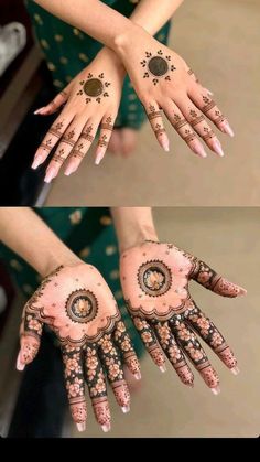 two hands with henna designs on them