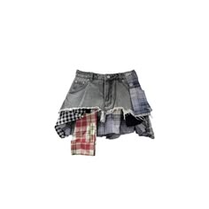 The perfect blend of style and comfort. Made with trendy, casual denim fabric and featuring a classic plaid design, these shorts are a must-have in any wardrobe. Plaid Denim Skirt, Casual Patchwork Shorts For Spring, Casual Patchwork Jean Shorts, Casual Plaid Patchwork Bottoms, Trendy Patchwork Short Bottoms, Casual Gingham Relaxed Fit Bottoms, Casual Gingham Bottoms With Relaxed Fit, Trendy Short Patchwork Bottoms, Casual Gingham Cotton Bottoms