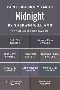 Colors Similar to Midnight SW 6264 by Sherwin Williams Purple Sherwin Williams Paint, Sherwin Williams Purple, Sherwin Williams Paint, Sherwin Williams Colors, Paint Colors For Home, Guest Bedrooms