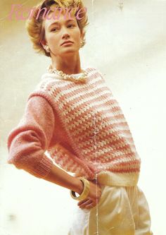 Womens 80s Style Striped Tabard Sweater Ladies Roll Neck Batwing Jumper PDF Knitting Pattern Aran 10ply Worsted 30 - 40" Vintage Download by YarnCruncher on Etsy