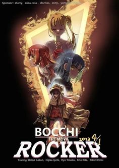 the movie poster for bochi the movie rockerer, featuring four girls and one man