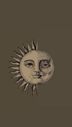 a drawing of the sun and moon with one half face facing each other in black and white