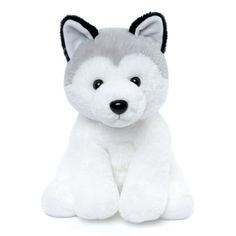 a white stuffed animal with black eyes