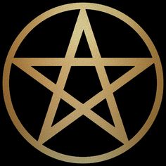 a gold pentagram on black background