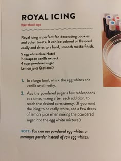 the instructions for making royal icing are shown