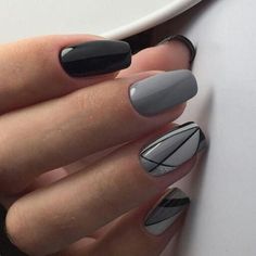 Most Demanding Grey & Sliver Nail Art Design Nails 2018, Geometric Nail Art, Geometric Nail, Super Nails, Black Nail, Trendy Nail Art, Silver Nails