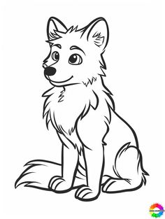 a cute little fox sitting down coloring page