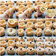 there are many images of different pastries being made