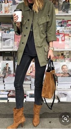 Khaki Jacket Outfit, Military Jacket Outfits, Shacket Outfit Women, Utility Jacket Outfit, Green Jacket Outfit, Home Wear Women Summer, Women Home Wear, Military Jacket Women, Shacket Outfit