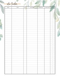 a printable sign up sheet with leaves on it