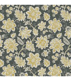 a green and yellow floral wallpaper with white flowers on the bottom half of it