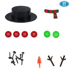 a black hat with buttons and some other items to make it look like an elf