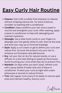 Styling curly hair can seem daunting, but with the right routine, you can achieve beautiful, defined curls effortlessly. Here’s a simple step-by-step guide to help you embrace your natural curls and keep them looking their best. Curly Hair Care Steps, Curly Hair Care Routine Daily, How To Moisturize Curly Hair, Step By Step Curly Hair Routine, Curly Hair Routine Steps, Styling Curly Hair, Natural Curly Hair Care, Damaged Curly Hair, Style Curly Hair