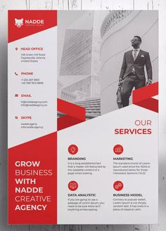 a red and white business flyer template