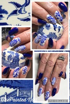 White And Blue China Nails, Blue Willow Nails, Blue And White Porcelain Nails, Bluebonnet Nails, Blue And White China Nails, Blue China Nails, China Nails Design, Porcelain Nails, Nailart Blue