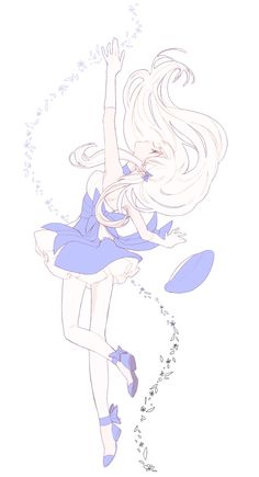 a drawing of a girl with long blonde hair and blue dress holding a frisbee