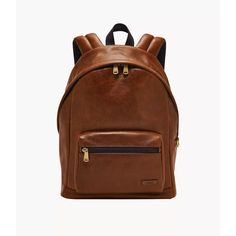 This leather dome backpack features 1 front compartment with slide pocket, 1 laptop pocket, 1 front zipper pocket and 1 back luggage strap with 2 backpack straps. Fossil leather products support responsible manufacturing via the Leather Working Group. Classic School Backpack With Luggage Sleeve, Classic Backpack With Luggage Sleeve, Classic Brown Backpack With Zipper Closure, Leather Backpack With Luggage Sleeve, Leather School Backpack With Luggage Sleeve, Leather Commuter Backpack With Luggage Sleeve, Leather Backpack With Luggage Sleeve For Commuting, Classic Backpack With Zipper Pocket, Classic Backpack For Commuting