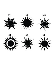 the sun's different sizes and shapes are shown in black on a white background