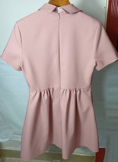 Pink Collared  Short Sleeve Dress | Haerin - NewJeans XL Belted Denim Dress, Kpop Dress, White Silk Dress, Fashion Chingu, Black Princess, Tulip Print, Black And White Shirt, Sling Dress, White Silk