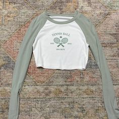 Size Small, Perfect Condition Never Worn Fitted Tennis Tops For Summer, Green Athleisure Tennis Top, Green Athleisure Top For Tennis, Fitted Sporty Tops For Tennis, Sporty Fitted Tops For Tennis, Sporty Fitted Tennis Tops, Spring Tennis Crew Neck Top, Spring Crew Neck Tennis Tops, Spring Tennis Tops With Graphic Print