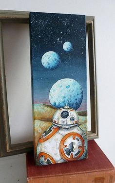 a painting of a star wars bb - 9 droid with planets in the background