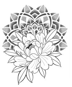 a black and white drawing of a flower