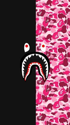 a pink camo wallpaper with a shark's mouth