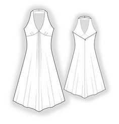 the front and back view of a dress with pleating on the sides, as well as