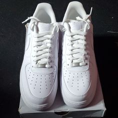 Nike Air Force 1s White Mens Nike Air Force 1 Lace-up With Cushioned Footbed, Nike Low-top Sneakers With White Laces, Nike Leather Sneakers With White Laces, Air Force 1s White, Shoes Nike Air Force, Nike Air Force 1s, Air Force 1s, Shoes Nike Air, Nike White