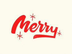 the word merry written in red on a white background