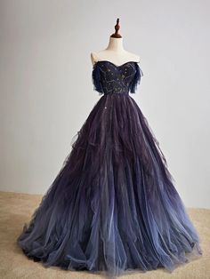 Starfall Ball, Tulle Long Prom Dress, Purple Evening Dress, Formal Prom Dresses Long, Purple Prom, Purple Gradient, Tulle Evening Dress, Beaded Tulle, Sweetheart Prom Dress