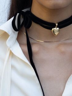 XL Puff Love Pendant – Loren Stewart Velvet Necklace, Ribbon Bracelets, Black Velvet Choker, Big Necklace, Beading Jewelery, Velvet Heart, Gold Rope Chains, Ribbon Necklace, Love Pendant