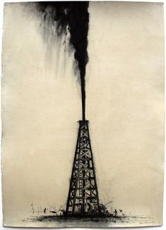 John Alexander - Oil Derrick 2009 at the Arthur Roger Gallery in New Orleans 300 Drawing Prompts, Black And Grey Sleeve, Texas Oil, Paintings On Paper, Oil Platform, Standard Oil, Beautiful Oil Paintings